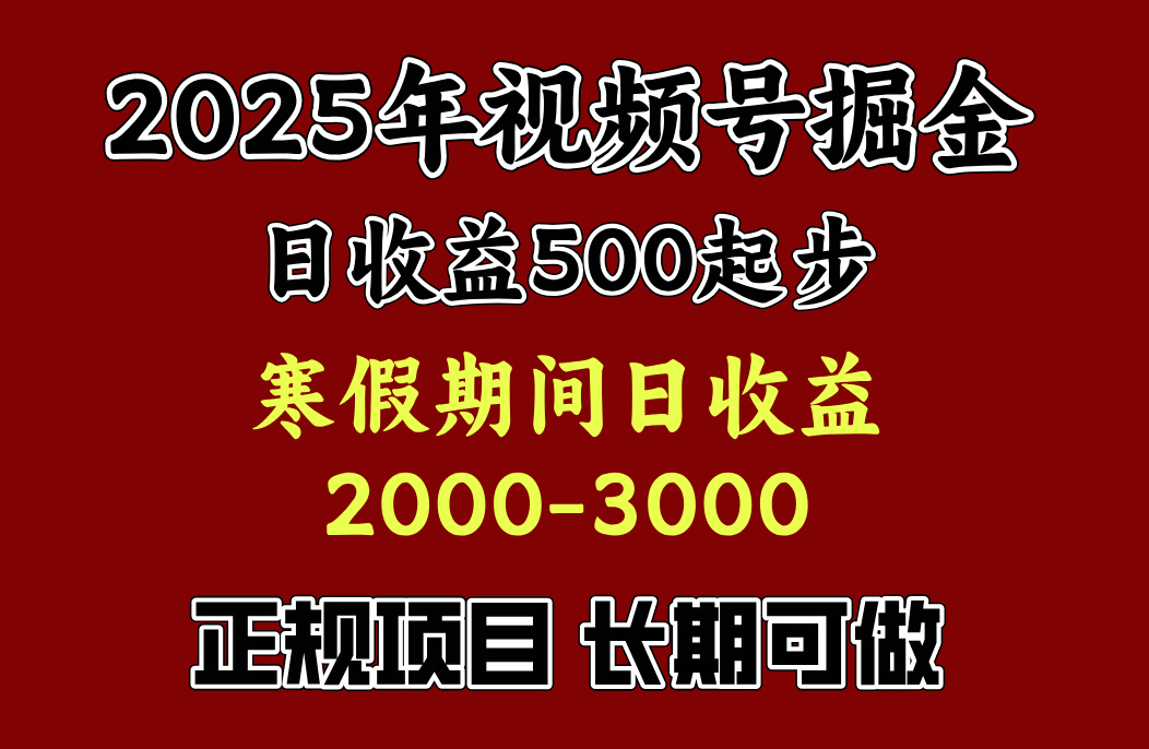 最新视频号项目，单账号日收益500起步，寒假期间日收益2000-3000左右，-副业大全