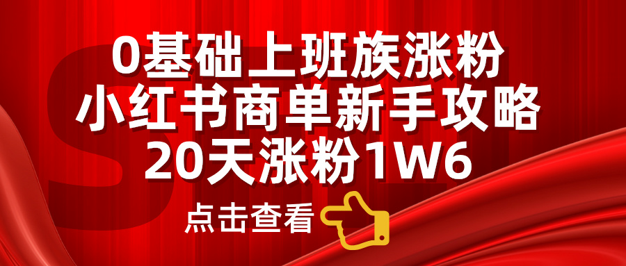 小红书商单新手攻略，20天涨粉1.6w，0基础上班族涨粉-副业大全