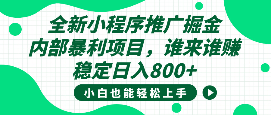 全新小程序推广掘金，内部暴利项目，小白轻松上手，稳定日入800+-副业大全