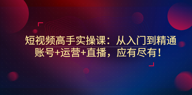 【副业项目3439期】短视频高手实操课：从入门到精通（怎样做短视频赚钱）-副业大全