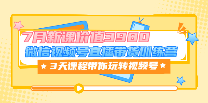 【副业项目3693期】如何在视频号直播带货：微信视频号直播带货训练营，3天课程带你玩转视频号-副业大全
