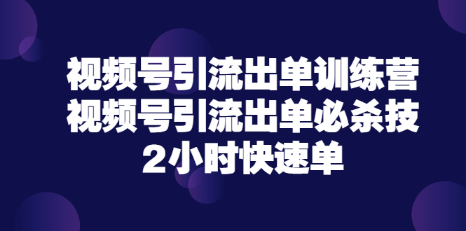 【副业项目3805期】视频号引流出单训练营，视频号引流技巧，2小时快速单-副业大全