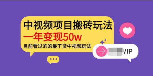 【副业项目3965期】《老吴·中视频项目搬砖玩法，一年变现50w》目前看过的的最干货中视频玩法-副业大全