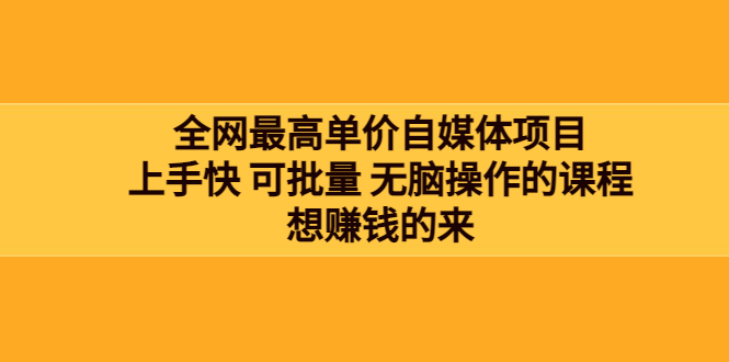 【副业项目3976期】全网最单高价自媒体项目：上手快 可批量 无脑操作的课程，想赚钱的来-副业大全