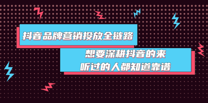 【副业项目4041期】抖音品牌营销投放全链路：想要深耕抖音的来，听过的人都知道靠谱-副业大全
