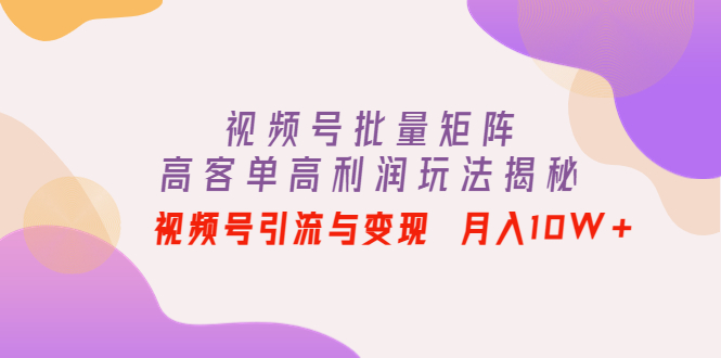 【副业项目4488期】视频号批量矩阵的高客单高利润玩法揭秘： 视频号引流与变现 月入10W+-副业大全