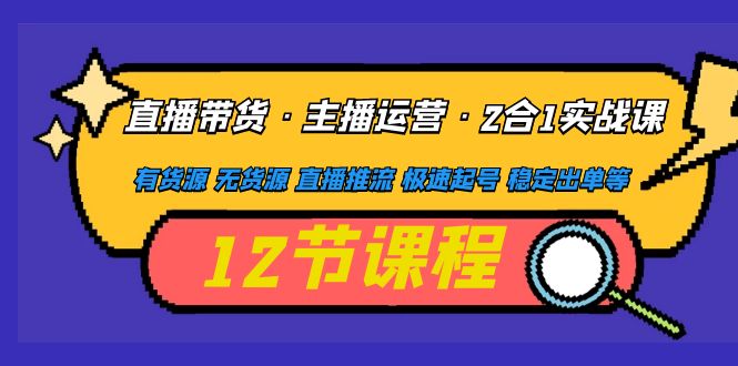 【副业项目5158期】直播带货·主播运营2合1实战课 有货源 无货源 直播推流 极速起号 稳定出单-副业大全