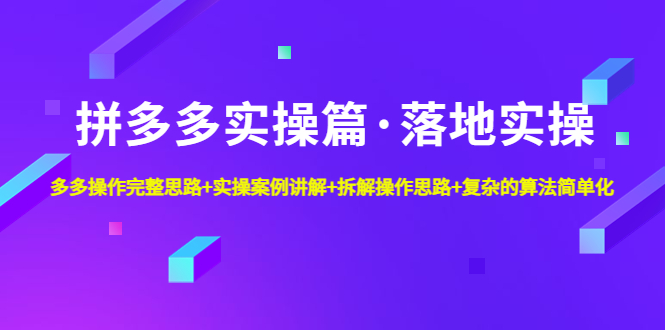 【副业项目5141期】拼多多实操篇·落地实操 完整思路+实操案例+拆解操作思路+复杂的算法简单化-副业大全