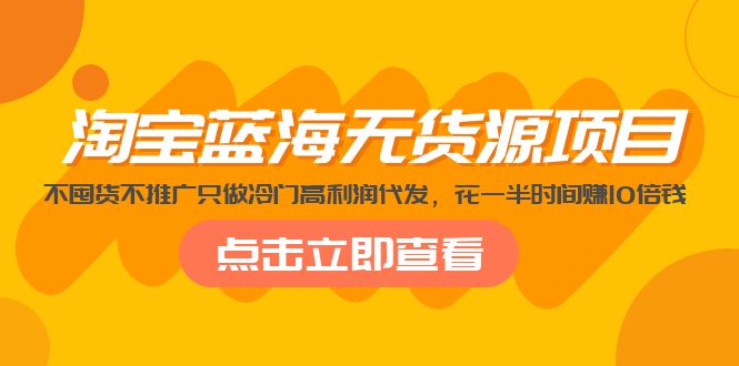 【副业项目5235期】淘宝蓝海无货源项目，不囤货不推广只做冷门高利润代发，花一半时间赚10倍钱-副业大全