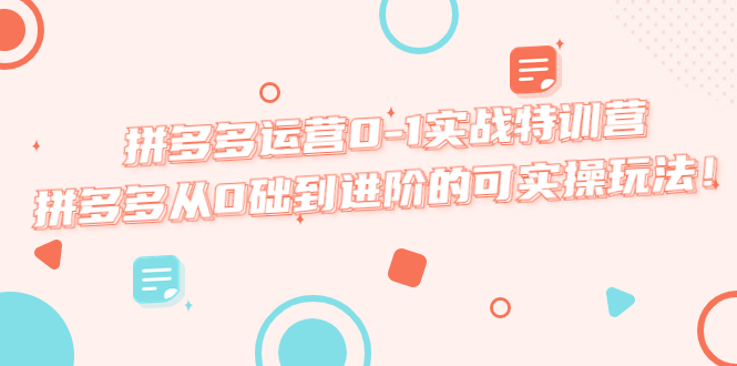 【副业项目5605期】拼多多运营0-1实战特训营，拼多多从0础到进阶的可实操玩法-副业大全