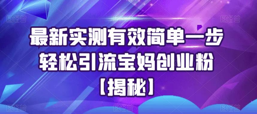 【副业项目6204期】最新实测有效简单一步轻松引流宝妈创业粉【揭秘】-副业大全