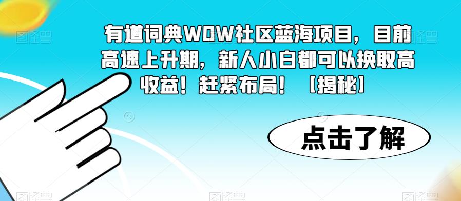 【副业项目6108期】有道词典WOW社区蓝海项目，目前高速上升期，新人小白都可以换取高收益！赶紧布局！【揭秘】-副业大全