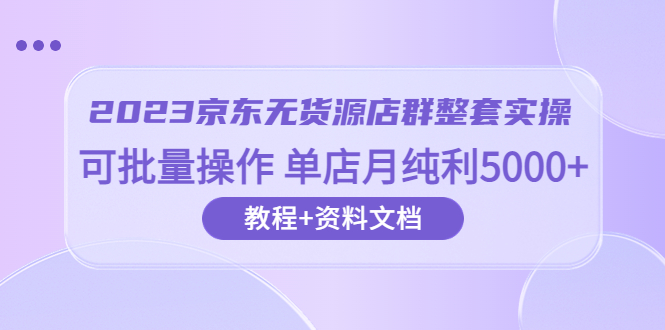 【副业项目6277期】2023京东-无货源店群整套实操 可批量操作 单店月纯利5000+63节课+资料文档-副业大全
