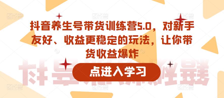 【副业项目6325期】抖音养生号带货训练营5.0，对新手友好、收益更稳定的玩法，让你带货收益爆炸（更新）-副业大全