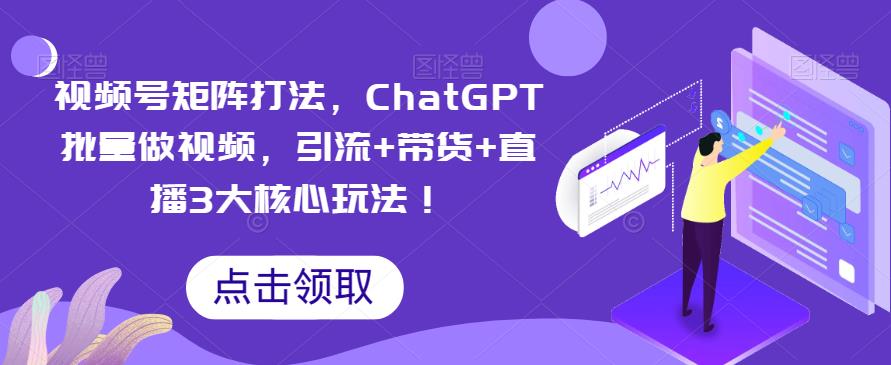 【副业项目6316期】视频号矩阵打法，ChatGPT批量做视频，引流+带货+直播3大核心玩法-副业大全