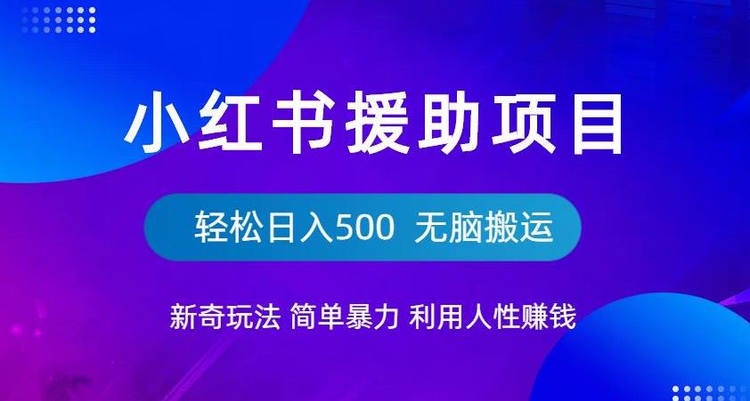 【副业项目6684期】小红书援助项目新奇玩法，简单暴力，无脑搬运轻松日入500【揭秘】-副业大全