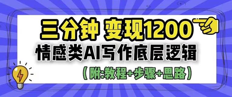 【副业项目6442期】情感类AI写作底层逻辑，3分钟掌握变现技巧（附：详细教程及步骤+独家资料）【揭秘】-副业大全