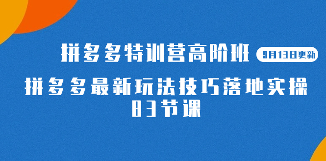 【副业项目7470期】2023拼多多·特训营高阶班【9月13日更新】拼多多最新玩法技巧落地实操-83节-副业大全