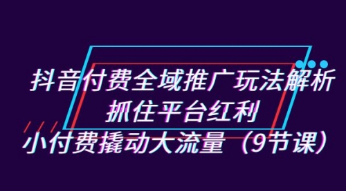 【副业项目7305期】抖音付费全域推广玩法解析：抓住平台红利，小付费撬动大流量（9节课）-副业大全