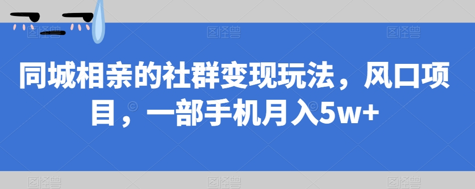 【副业项目7512期】同城相亲的社群变现玩法，风口项目，一部手机月入5w+【揭秘】-副业大全