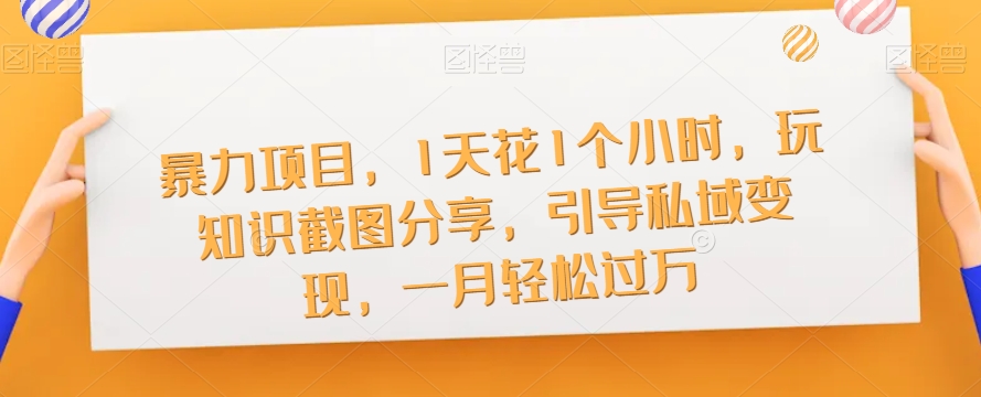 【副业项目7544期】暴力项目，1天花1个小时，玩知识截图分享，引导私域变现，一月轻松过万【截图】-副业大全