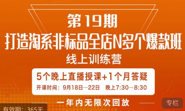 【副业项目7561期】打造淘系非标全店N多个爆款线上课，​5天直播课-副业大全