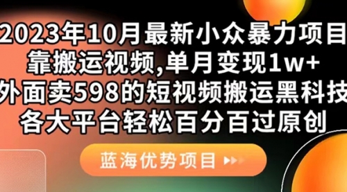 【副业项目7629期】外面卖598的10月最新短视频搬运黑科技，各大平台百分百过原创 靠搬运月入1w-副业大全