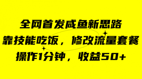 【副业项目7720期】咸鱼冷门新玩法，靠“技能吃饭”，修改流量套餐，操作1分钟，收益50+-副业大全
