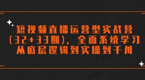 【副业项目7869期】短视频直播运营型实战营(32+33期)，全面系统学习，从底层逻辑到实操到千川-副业大全