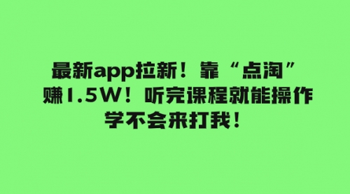 【副业项目8069期】最新app拉新！靠“点淘”赚1.5W！听完课程就能操作！学不会来打我！-副业大全