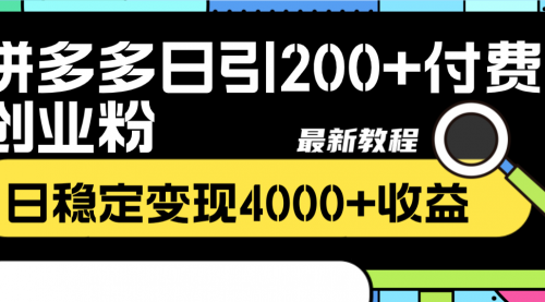 【副业项目8456期】拼多多日引200+付费创业粉，日稳定变现4000+-副业大全