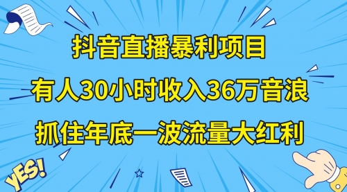 【副业项目8538期】抖音直播暴利项目，有人30小时收入36万音浪-副业大全