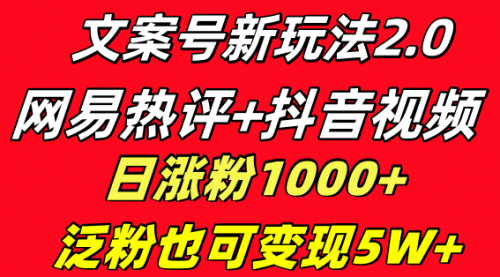 【副业项目8628期】文案号新玩法 网易热评+抖音文案 一天涨粉1000+-副业大全