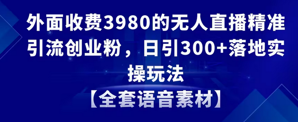 【副业8884期】无人直播精准引流创业粉，日引300+落地实操玩法【全套语音素材】-副业大全
