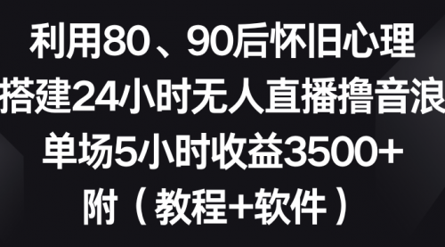 【副业8891期】利用80、90后怀旧心理，搭建24小时无人直播撸音浪，单场5小时收益3500+-副业大全