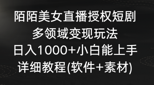 【副业8963期】陌陌美女直播授权短剧，多领域变现玩法，日入1000+-副业大全