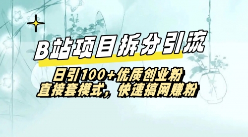 【副业8967期】B站项目拆分引，快速日3100+优质创业粉-副业大全