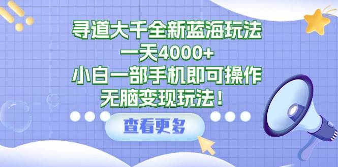 寻道大千全新蓝海玩法，一天4000+，小白一部手机即可操作，无脑变现玩法！-副业大全