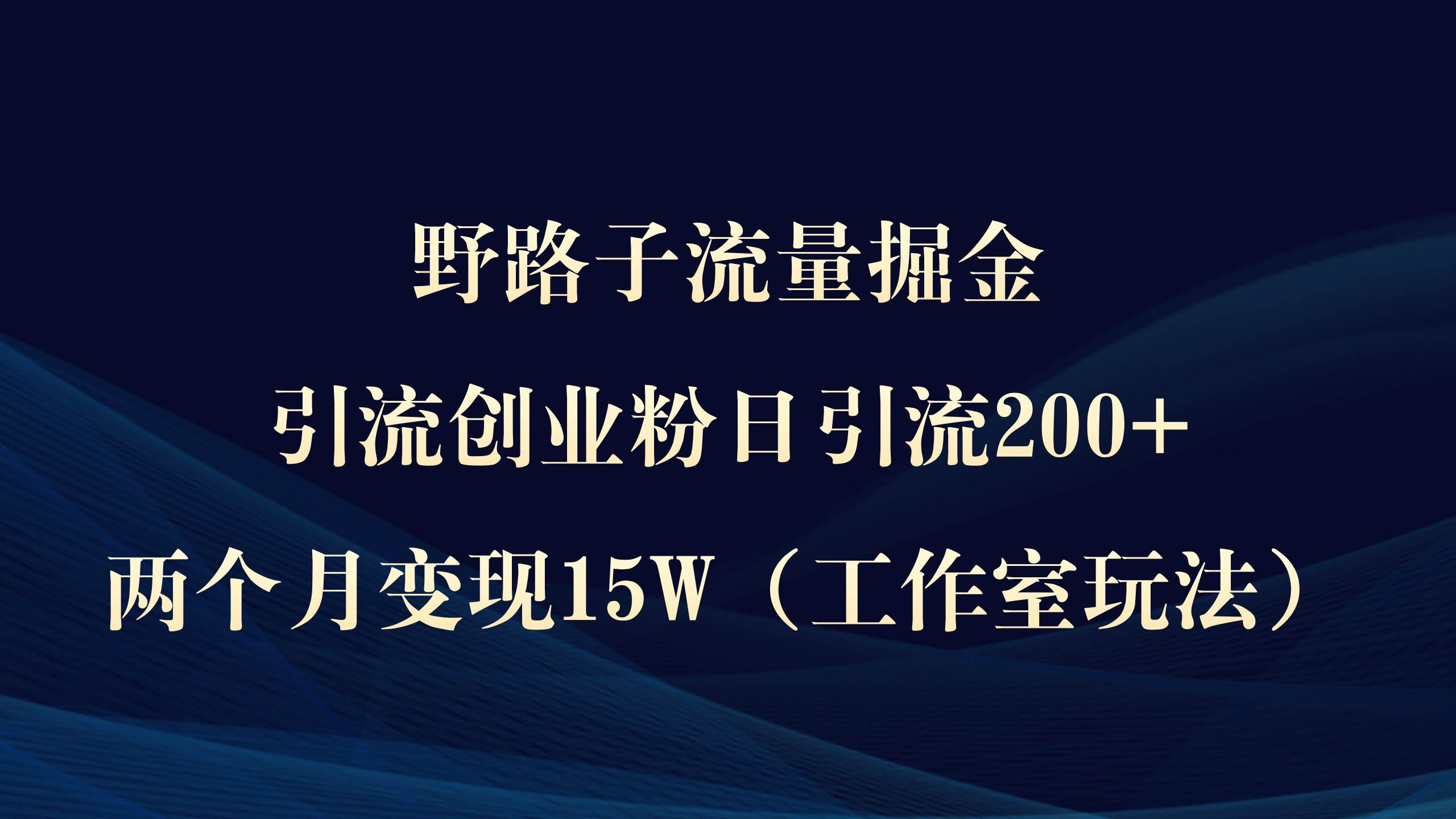 野路子流量掘金，引流创业粉日引流200+，两个月变现15W（工作室玩法））-副业大全