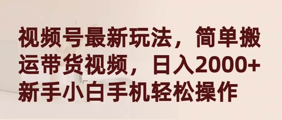 视频号最新玩法，简单搬运带货视频，日入2000+，新手小白手机轻松操作-副业大全