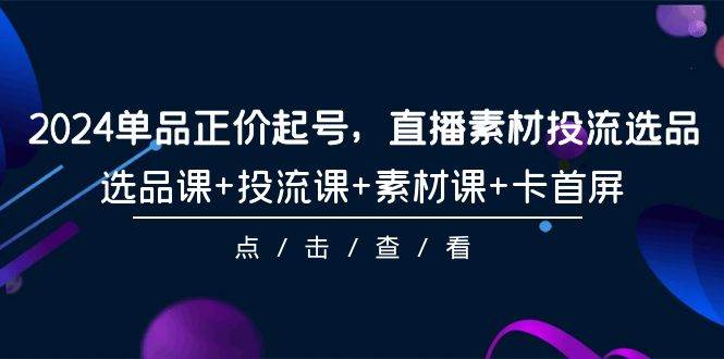 2024单品正价起号，直播素材投流选品，选品课+投流课+素材课+卡首屏-101节-副业大全