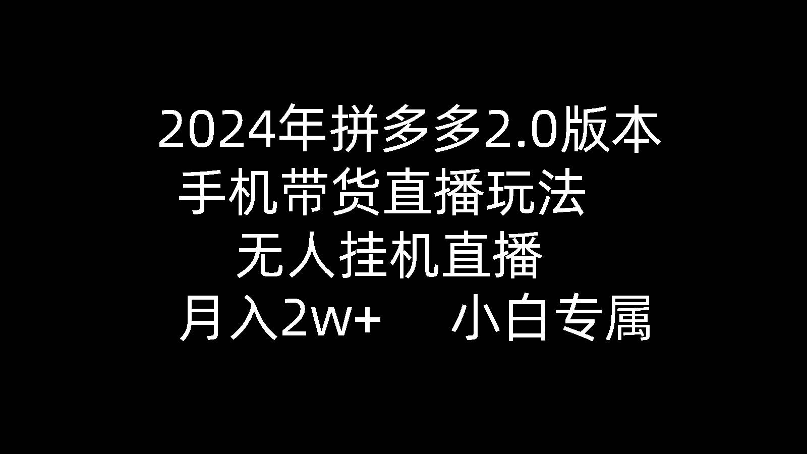 2024年拼多多2.0版本，手机带货直播玩法，无人挂机直播， 月入2w+， 小…-副业大全