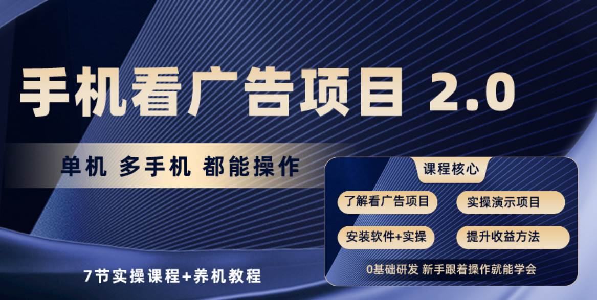 手机看广告项目2.0，单机收益30+，提现秒到账可矩阵操作-副业大全