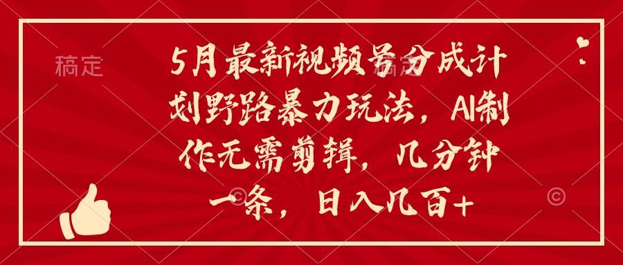 5月最新视频号分成计划野路暴力玩法，ai制作，无需剪辑。几分钟一条，…-副业大全