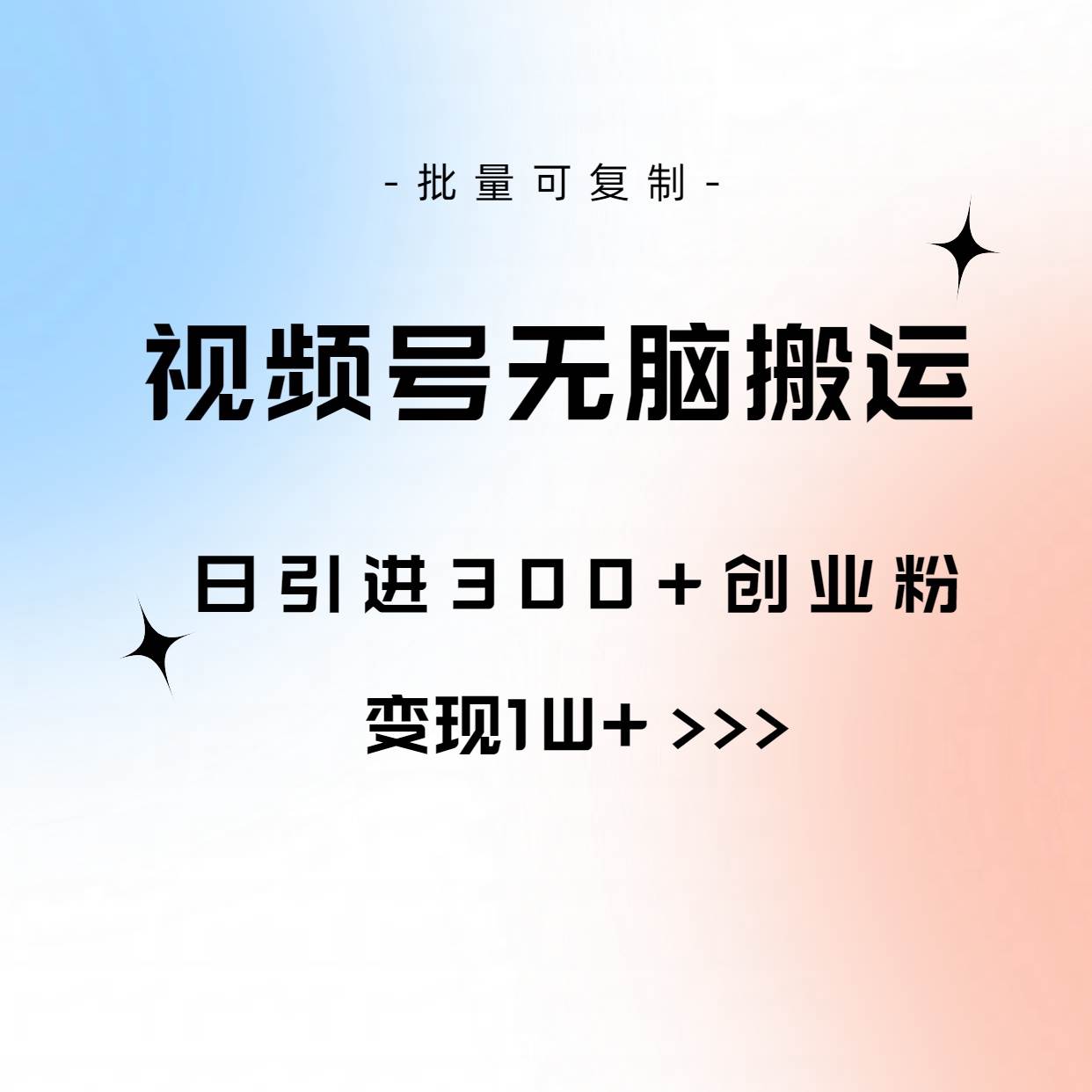 视频号无脑搬运日引300+创业粉，变现1W+可批量复制-副业大全
