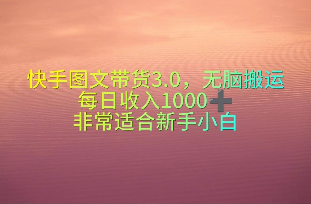 快手图文带货3.0，无脑搬运，每日收入1000＋，非常适合新手小白-副业大全