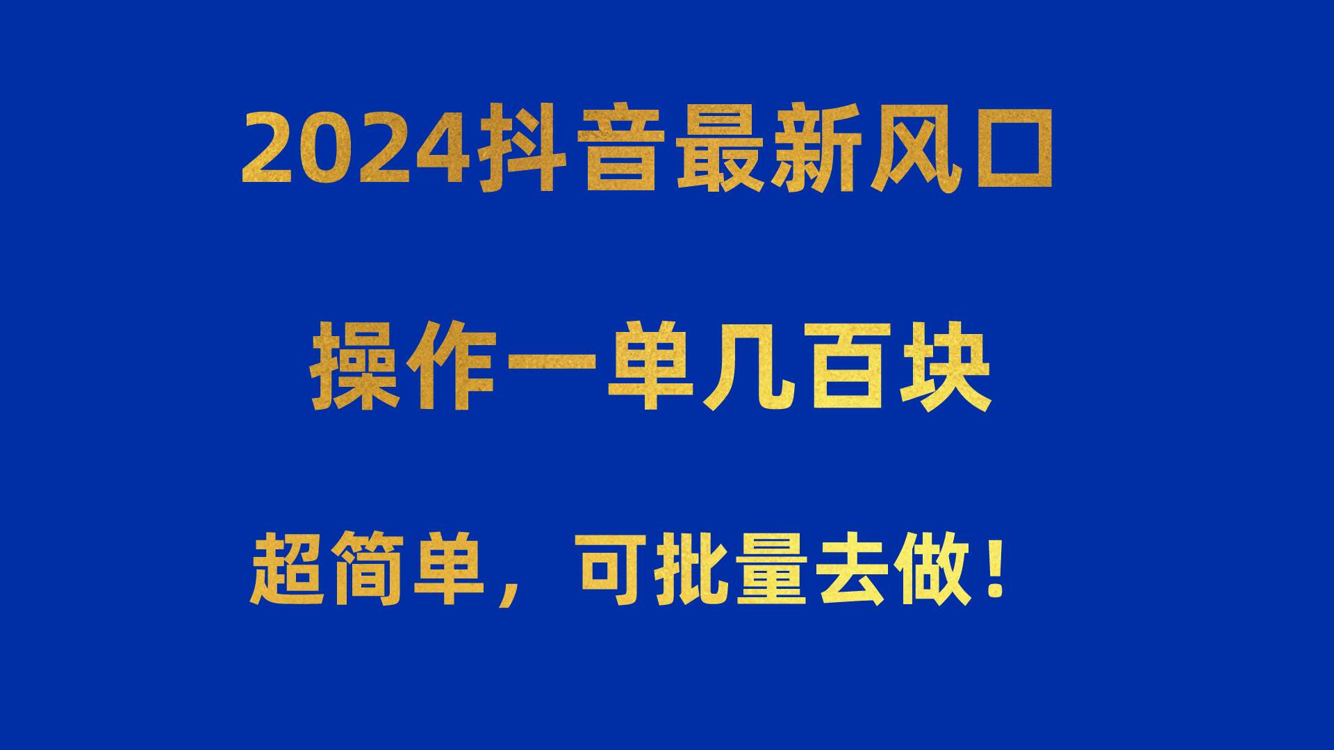 2024抖音最新风口！操作一单几百块！超简单，可批量去做！！！-副业大全