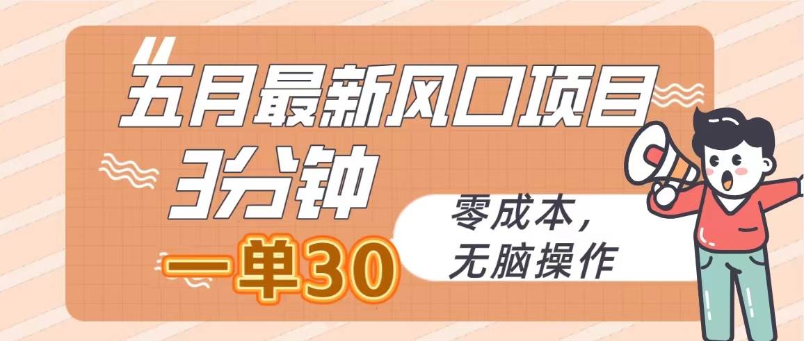 五月最新风口项目，3分钟一单30，零成本，无脑操作-副业大全