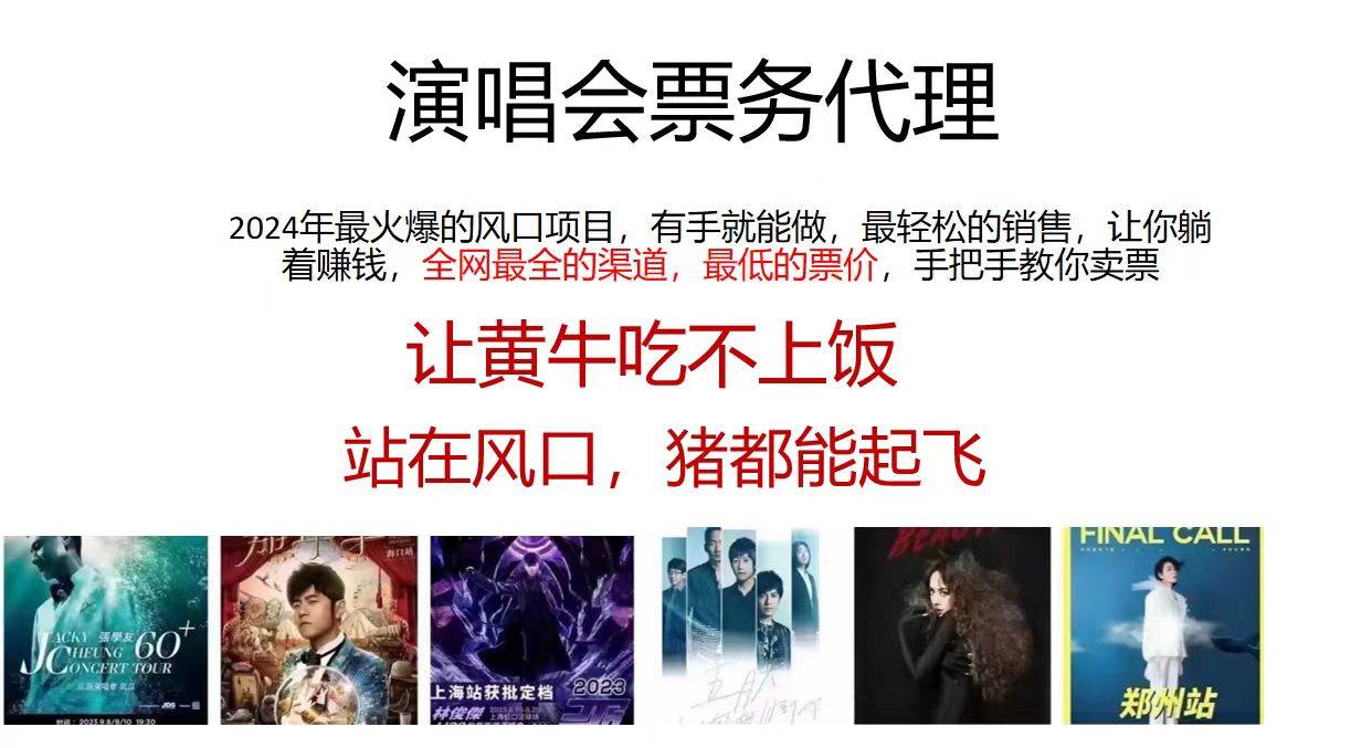 演唱会票务代理，2024年最火爆风口项目，全网最低的票价，小白一分钟上…-副业大全