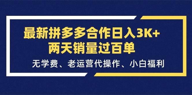 最新拼多多合作日入3K+两天销量过百单，无学费、老运营代操作、小白福利-副业大全